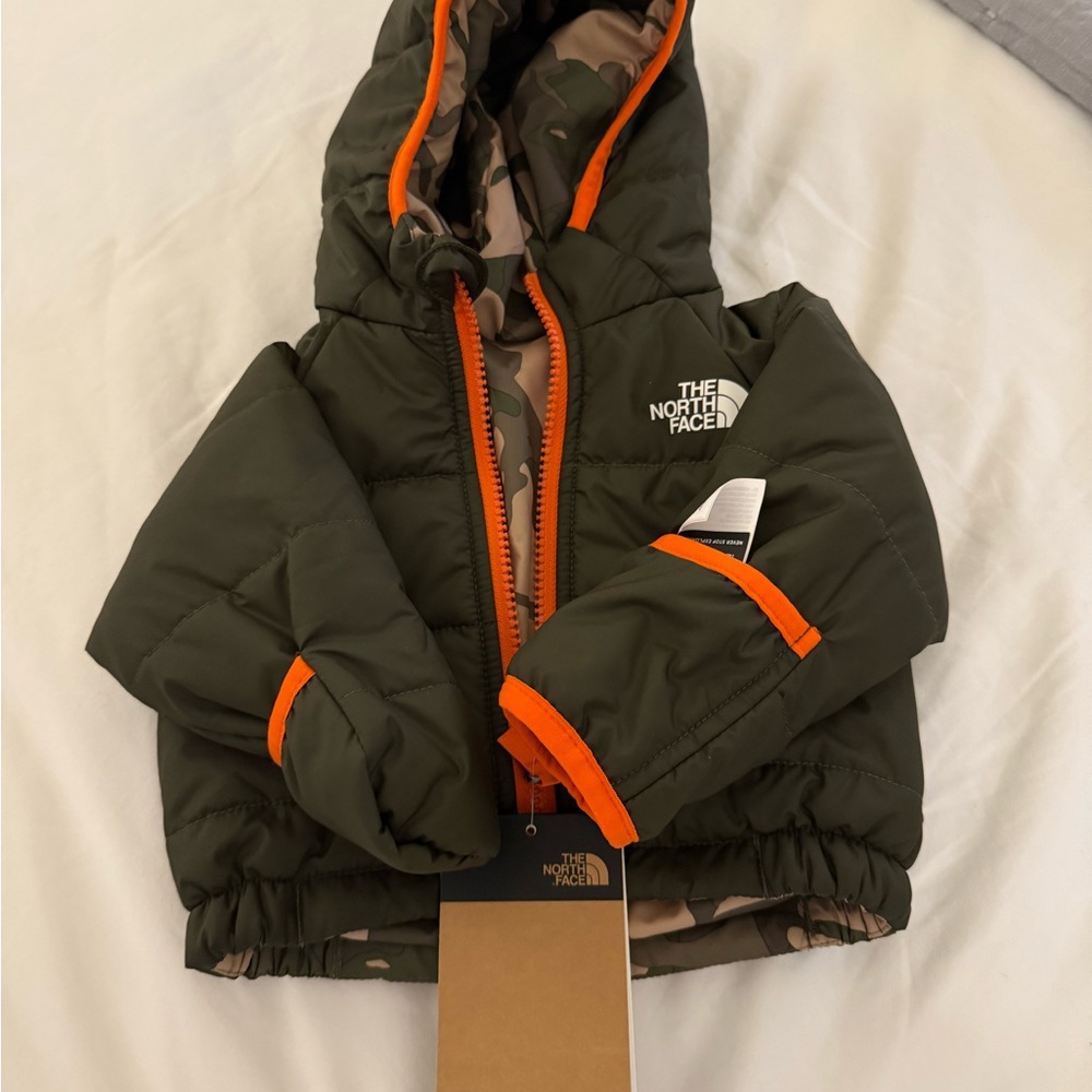 The North Face Green and Orange Puffer Jacket